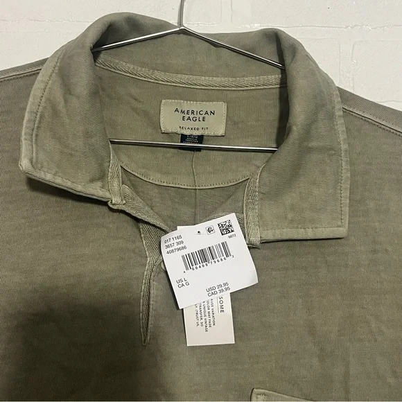 American Eagle Outfitters Mens Shirt Sage Green Polo Relaxed Fit Large NWT - Picture 2 of 7